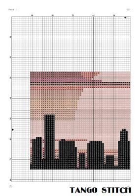 Kansas USA state map skyline sunset cross stitch pattern, Tango Stitch