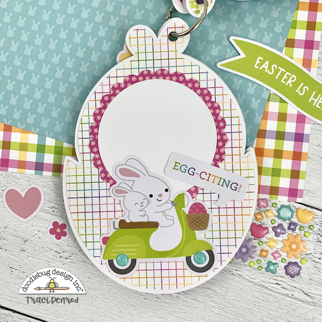 Easter Mini Scrapbook Album Page with 2 buny rabbits on a moped scooter