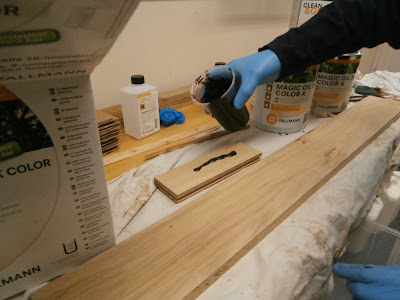 The oil is applied to the wood