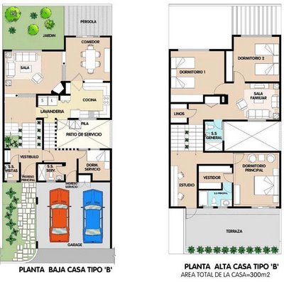 Planos de Casa de 2 plantas 300m2 en total via www.planosdecasas 