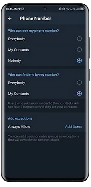 طريقة اخفاء رقم الهاتف في التليجرام telegram تأمين حسابك للحفاظ على خصوصيتك