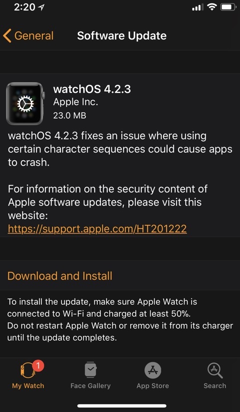 watchOS 4.2.3 Features Changelog