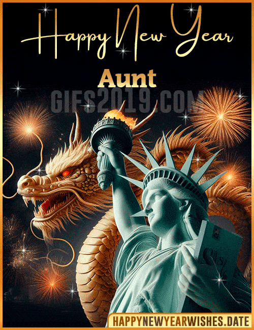 Happy New Year Golden Dragon statue Liberty USA Aunt