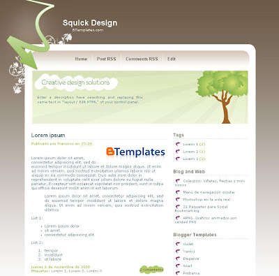 The Squick Blogger template is a simple two column template that has an 