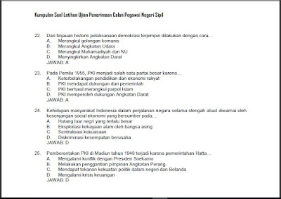 Soal dan Kunci Jawaban Latihan Ujian Penerimaan Tes CPNS, Sejarah Nasional Indonesia, https://gurujumi.blogspot.com/