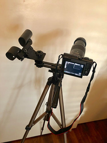 This lightweight tripod, camera and red dot finder is the initial eclipse chasing set (Source: Palmia Observatory)