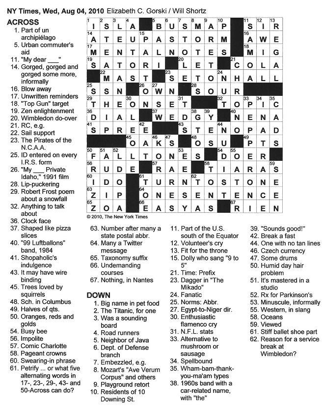 New York Times Crossword Puzzle Printable ...