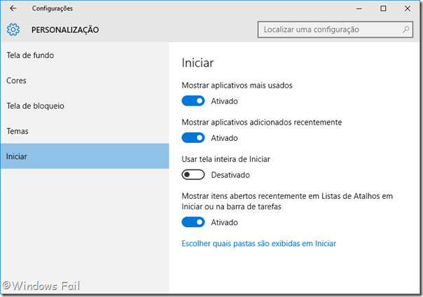 Personalização - Iniciar
