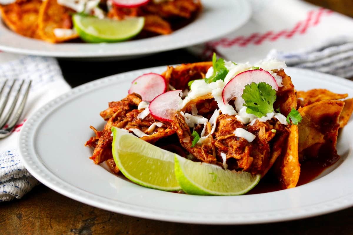 Chicken chilaquiles with casera chips for brunch