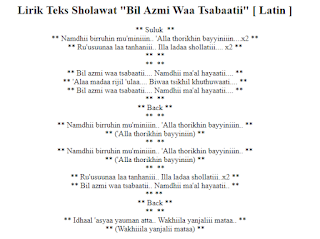 Lirik Teks Sholawat "Bil Azmi Waa Tsabaatii" [ Latin ]