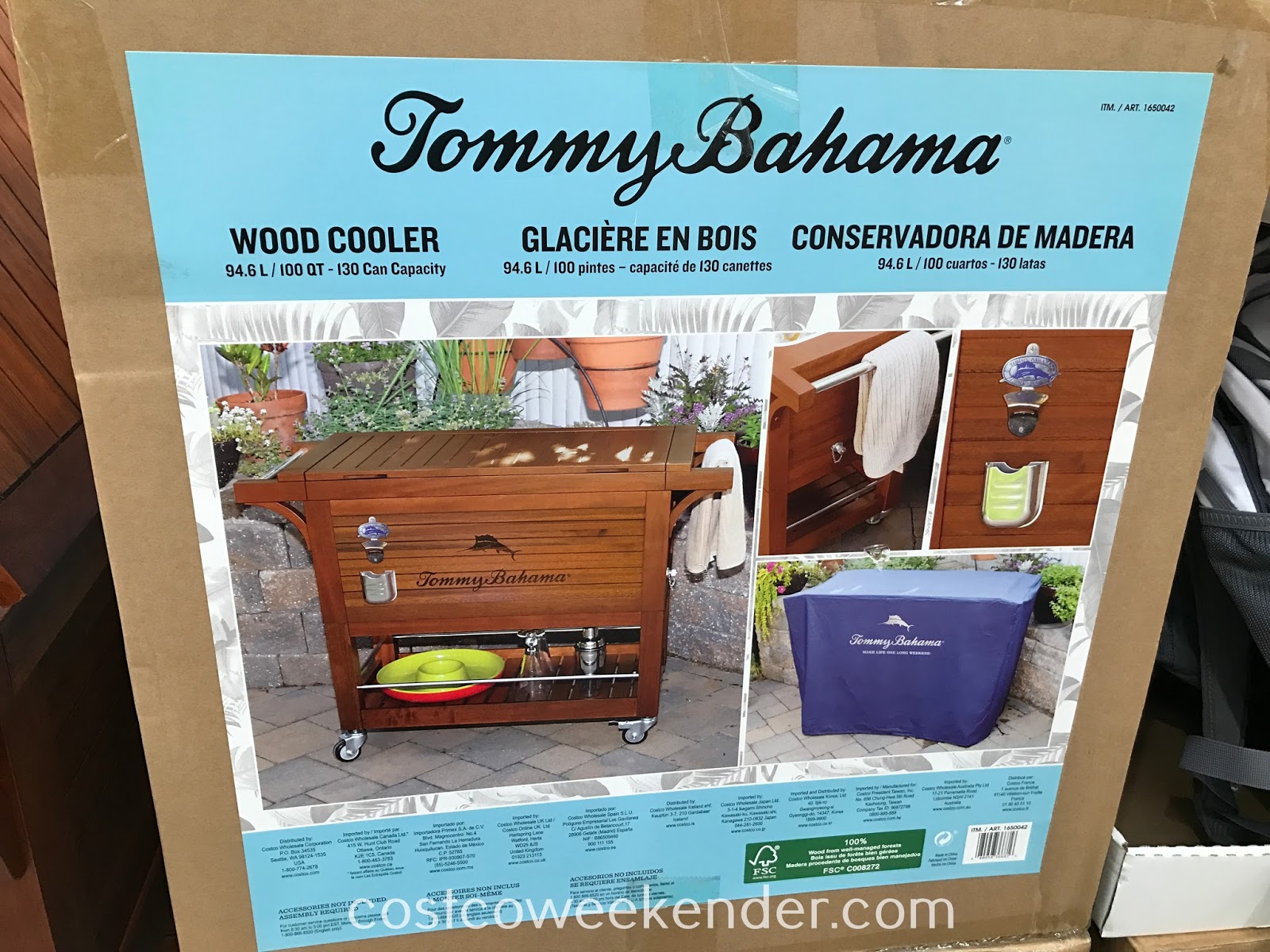 tommy bahama 100qt wood rolling cooler