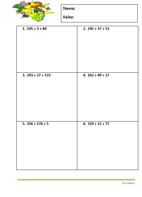 Maths is FUN!!: Latihan Tambah Tiga Nombor Tanpa Mengumpul 