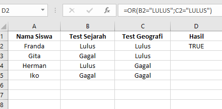 Tutorial Rumus Excel: Cara Memasukkan Rumus Fungsi OR di Microsoft Excel