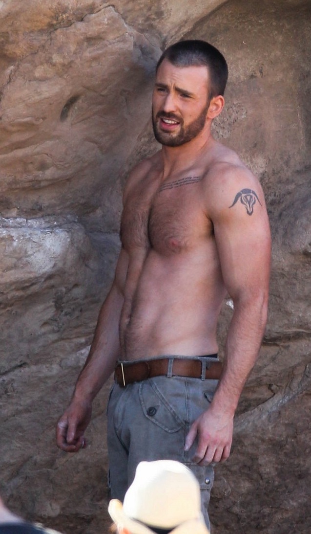 Chris Evans shirtless and climbing rocks chris evans bulge