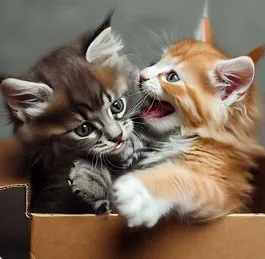 Cute Kittens playing in a box