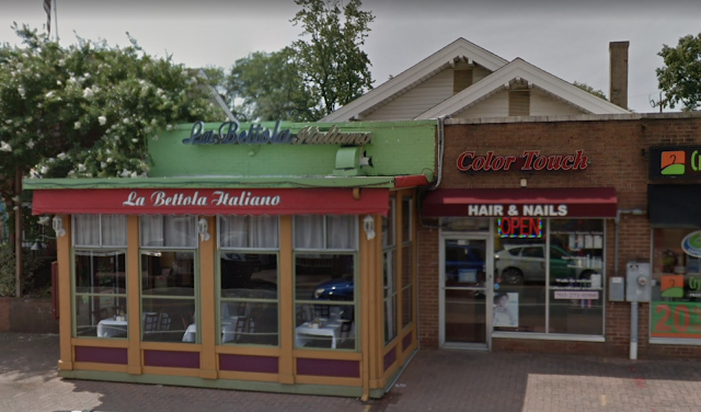 color photos of the storefronts of a Italian restaurant and nail salon, hiding a Sears Argyle at 558 23rd St South, Arlington, Virginia