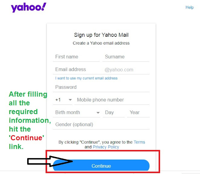 Create Email Account on Yahoo