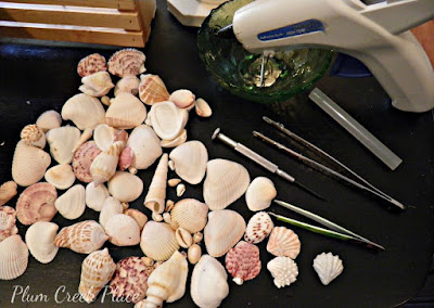 Seashell encrusted candle holders - Plum Creek Place DIY Tutorial