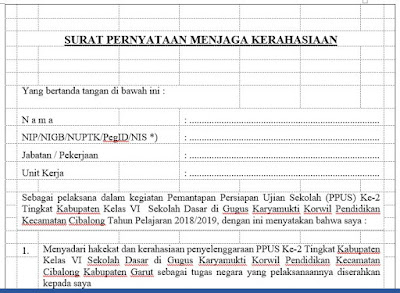 Contoh Surat Pernyataan Menjaga Kerahasiaan Sebagai Pengawas Ujian di Sekolah, https://bingkaiguru.blogspot.com