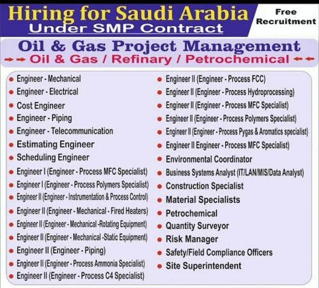 Free recruitment to Saudi Arabia - Oil and Gas Project Management