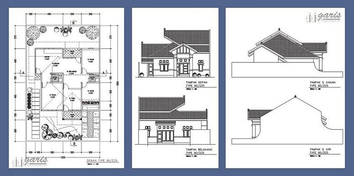 denah rumah tipe 90 tampak modern