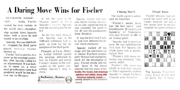 Fischer Takes Lead In 3rd Chess Game