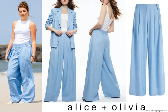 Princess Alexia wore Alice + Olivia Chambray Scarlet Wide Leg Flare Pants