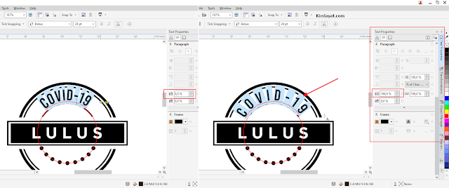 merubah tulisan dengan text properties pada desain stempel