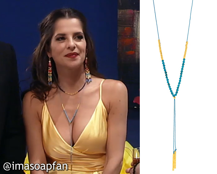 Sam Morgan, Kelly Monaco, Turquoise and Gold Bead Lariat Necklace, Gorjana, Nurses Ball, GH, General Hospital, Season 55, Episode 05/23/17