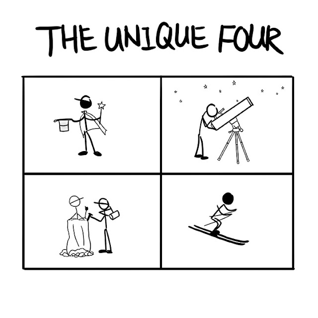 The Unique Four stickmen different hobbies