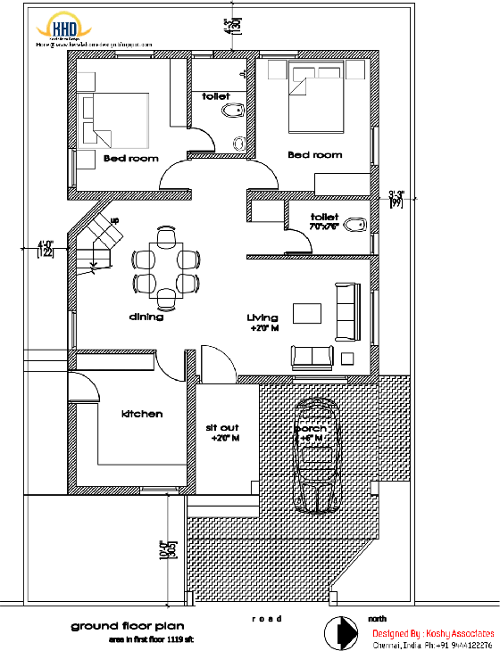 Ground floor plan of modern house design  - 1809 Sq. Ft.