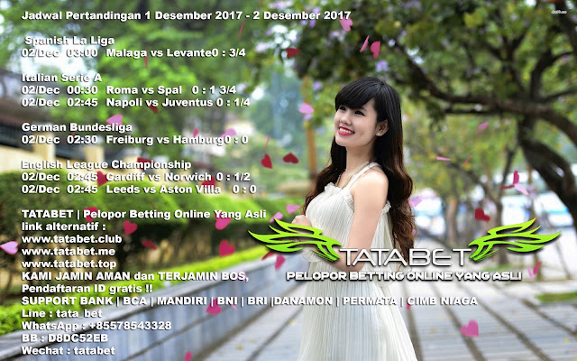 Jadwal Pertandingan Tatabet 1 Desember 2017 - 2 Desember 2017