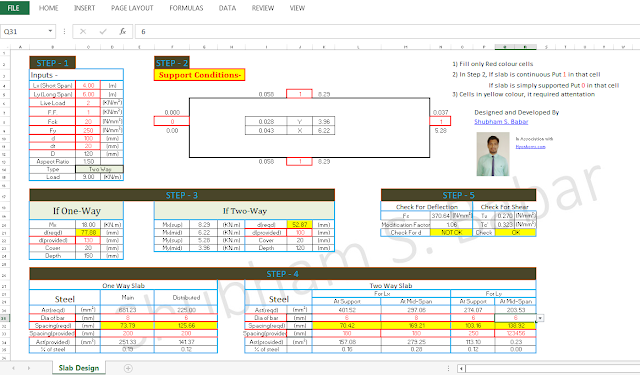 Slab Design  Spreadsheet Template 