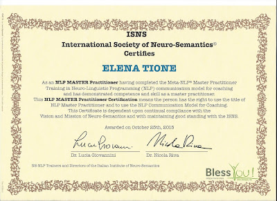 Elena Tione | Diploma di master practitioner in Programmazione Neuro-Linguistica  e Neuro-Semantica®, anno 2015