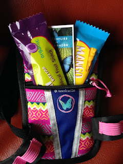 Backpack with snacks and brochure
