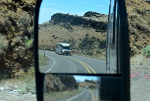 Roger and Nancy behind usDriving Highway 95 northeast of the Steens
