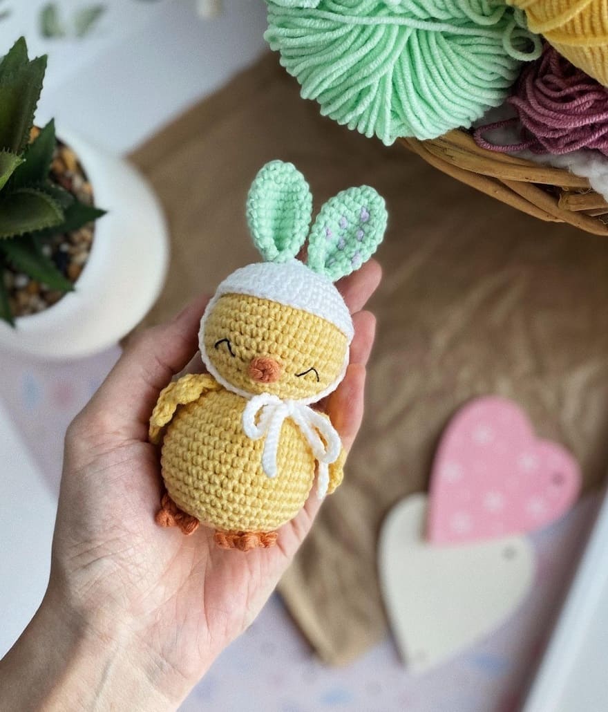 Crochet Easter chick with bunny ears