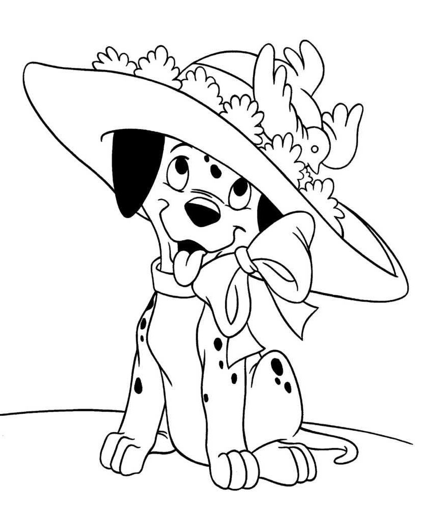 Puppy in Hat – 101 Dalmations Coloring Pages