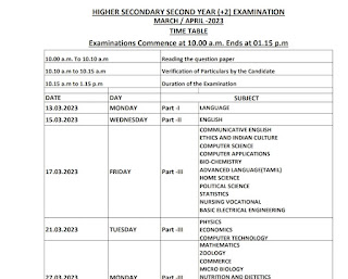 10th, 11th, 12th - MARCH/APRIL - 2023 - PUBLIC EXAMINATION TIME TABLE - PDF
