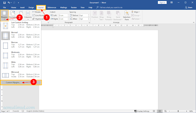 cara mengatur margin di word 2013