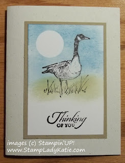 Card made with the Goose image from Stampin'UP!'s Wetlands stamp set showcasing the Crayon Resist Technique