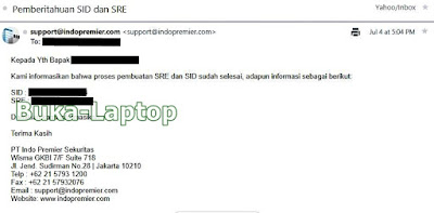 Email Nomer SID dan SRE Indopremier