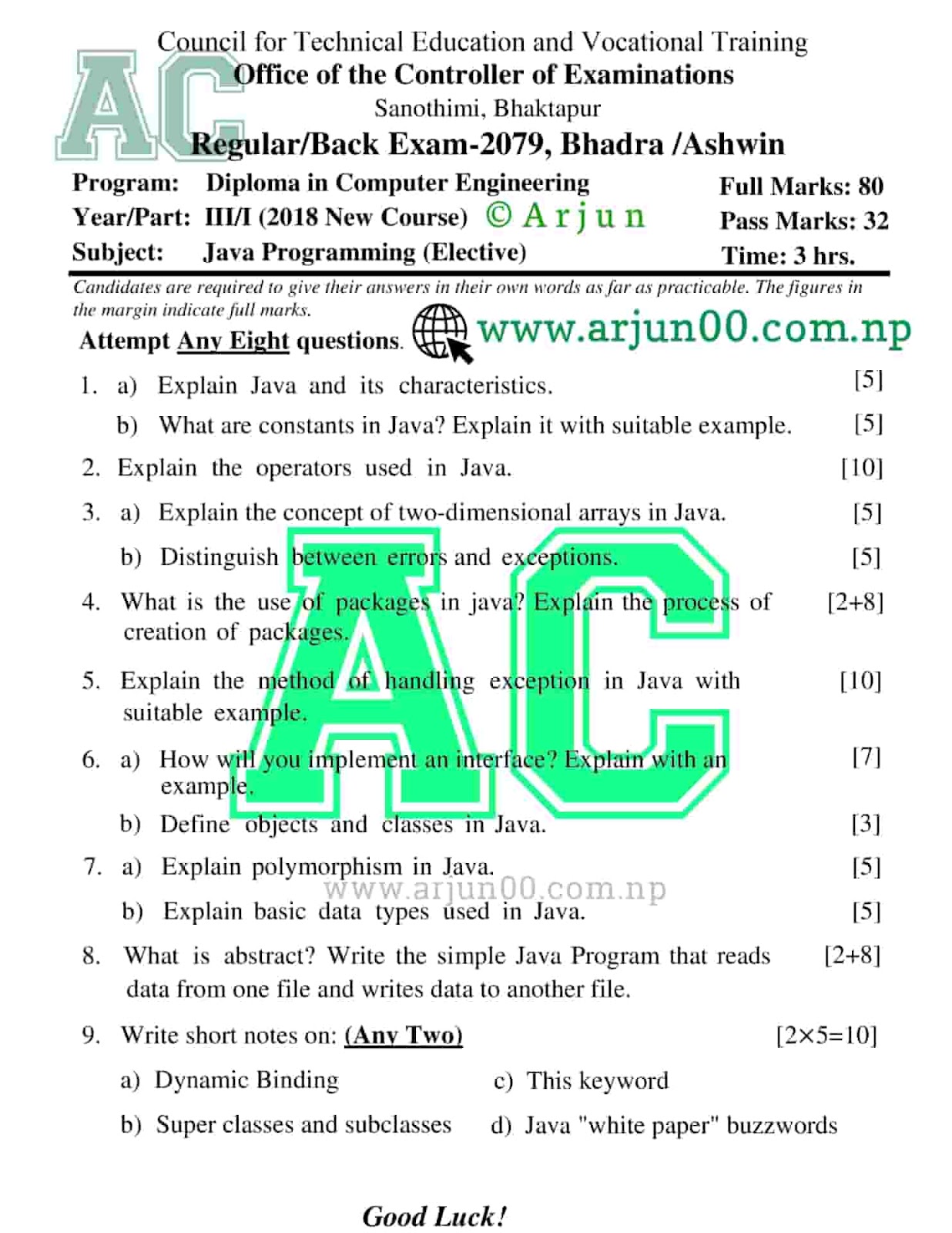 Java Programming :- 2081 to 2077  Question Paper of Fourth and Fifth Semester, Diploma in Computer and Information Technology Engineering- DCOM-IT ,CTEVT, Diploma,  Java Programming Elective I __Question Bank, Question Bank of Fourth/Fifth Semester, Java Programming  , arjun00 , DCOM Question Bank, Java Programming  2080 , 2079 , 2079 , 2078 ,2077 All Question Paper, arjun00