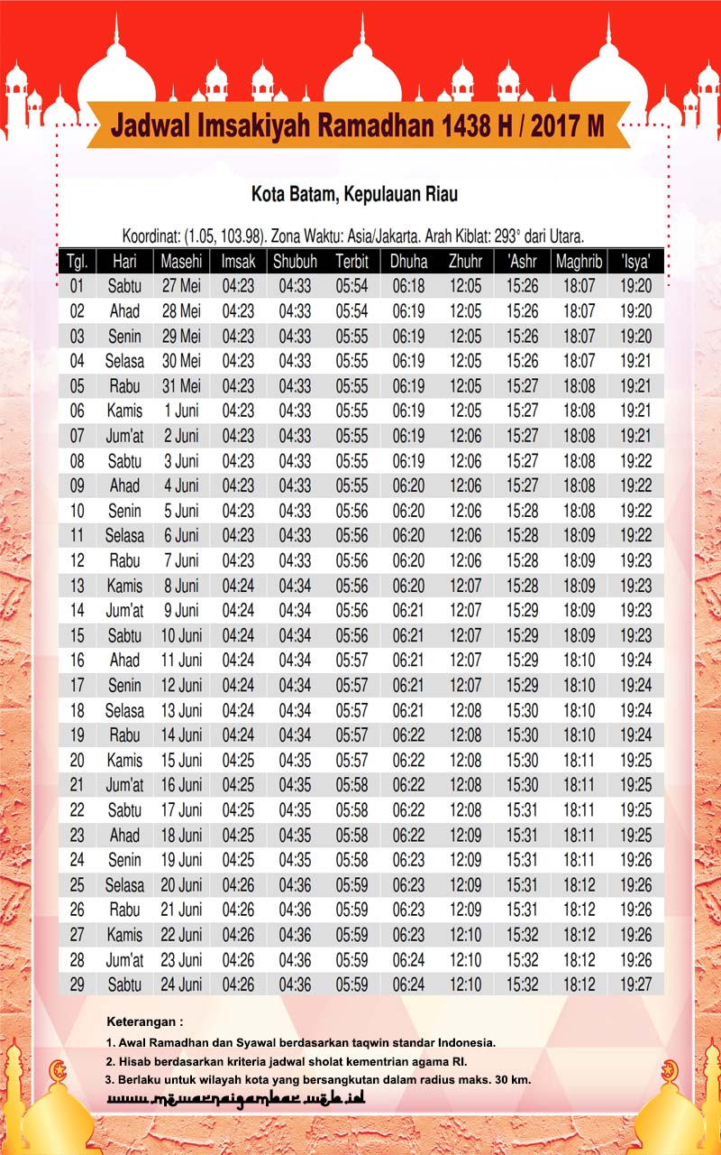 Jadwal Imsakiyah Ramadhan Batam 2017 M 1438 H  Mewarnai 