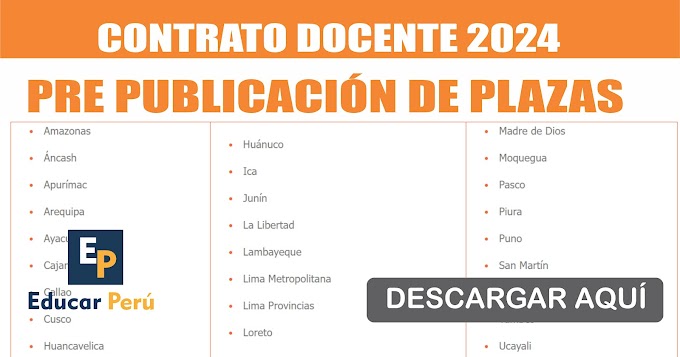 Prepublicación de Plazas para Contrato Docente 2024