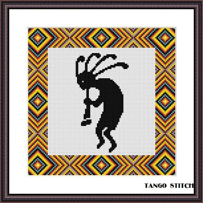 Kokopelli ethnic ornament cross stitch pattern