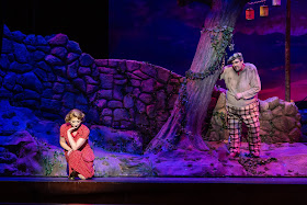 IN REVIEW: soprano SUZANNE KANTORSKI as Nedda (left) and baritone RICHARD ZELLER as Tonio (right) in Greensboro Opera's November 2019 production of Ruggero Leoncavallo's PAGLIACCI [Photograph by Becky VanderVeen, © by VanderVeen Photography & Greensboro Opera]