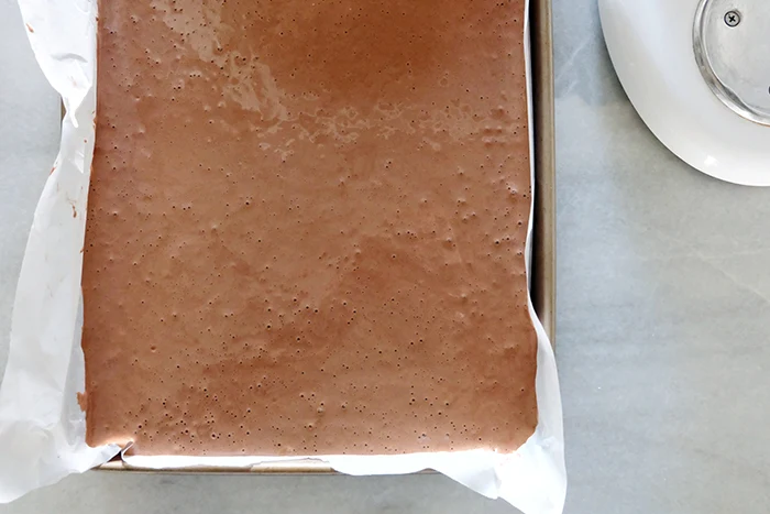 Chocolate Swiss Cake Roll batter in baking pan