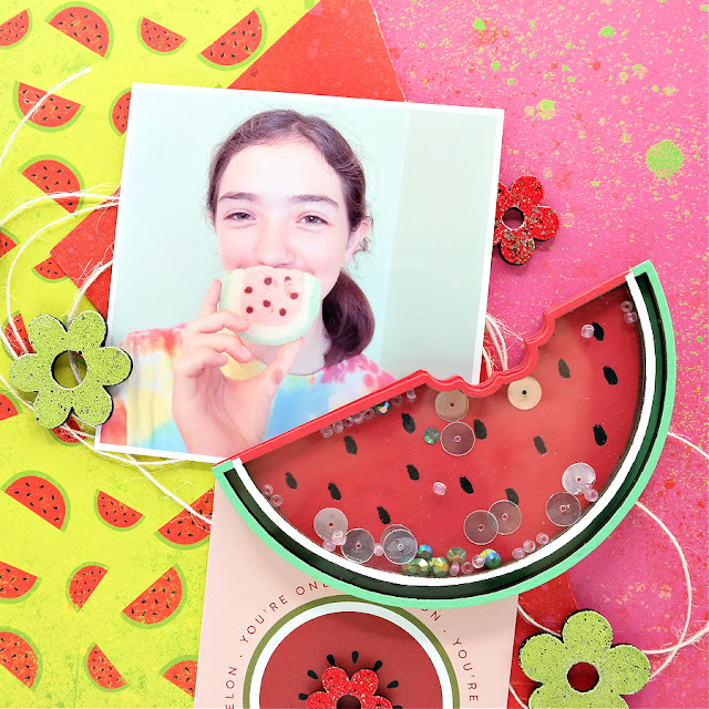 Watermelon Slice Chipboard Shaker Embellishment Colored with Acrylic Paint and Filled with Sequins and Beads