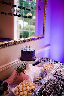 Purple Ombre Wedding Cake and Dessert Table by Seatown Sweets